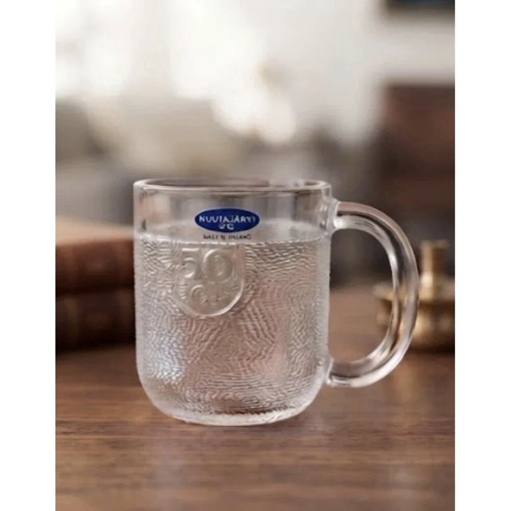 VTG Nuutajärvi Finland 50 cl Textured Glass Beer Mugs Steins Barware Set of 2